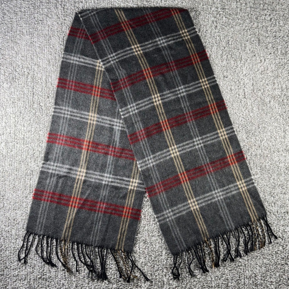 Cejon Scarf Grey Red Plaid Fringe Made in Italy Dark Academia Unisex 56"